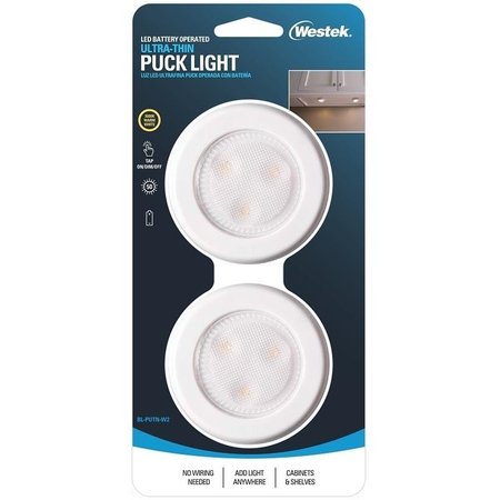 WESTEK Compact UltraThin Puck Light, 12 V, AAA Battery, 1Lamp, LED Lamp, 50 Lumens, White BL-PUTN-W2